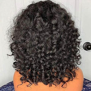Brazilian Curly Scalp Top Wig w/ Bangs HD Lace Wig 200% Color- Natural Brown